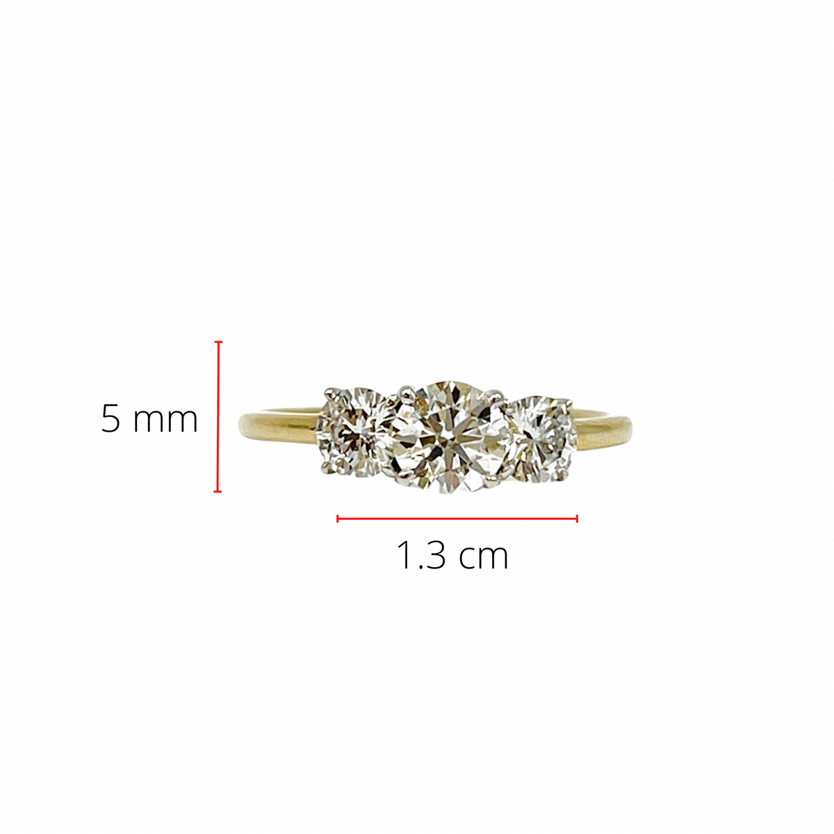 Anillo de compromiso de 3 piedras con diamantes cultivados en laboratorio de 1,00 quilates de oro amarillo y blanco de dos tonos de 14 quilates, tamaño 6,5