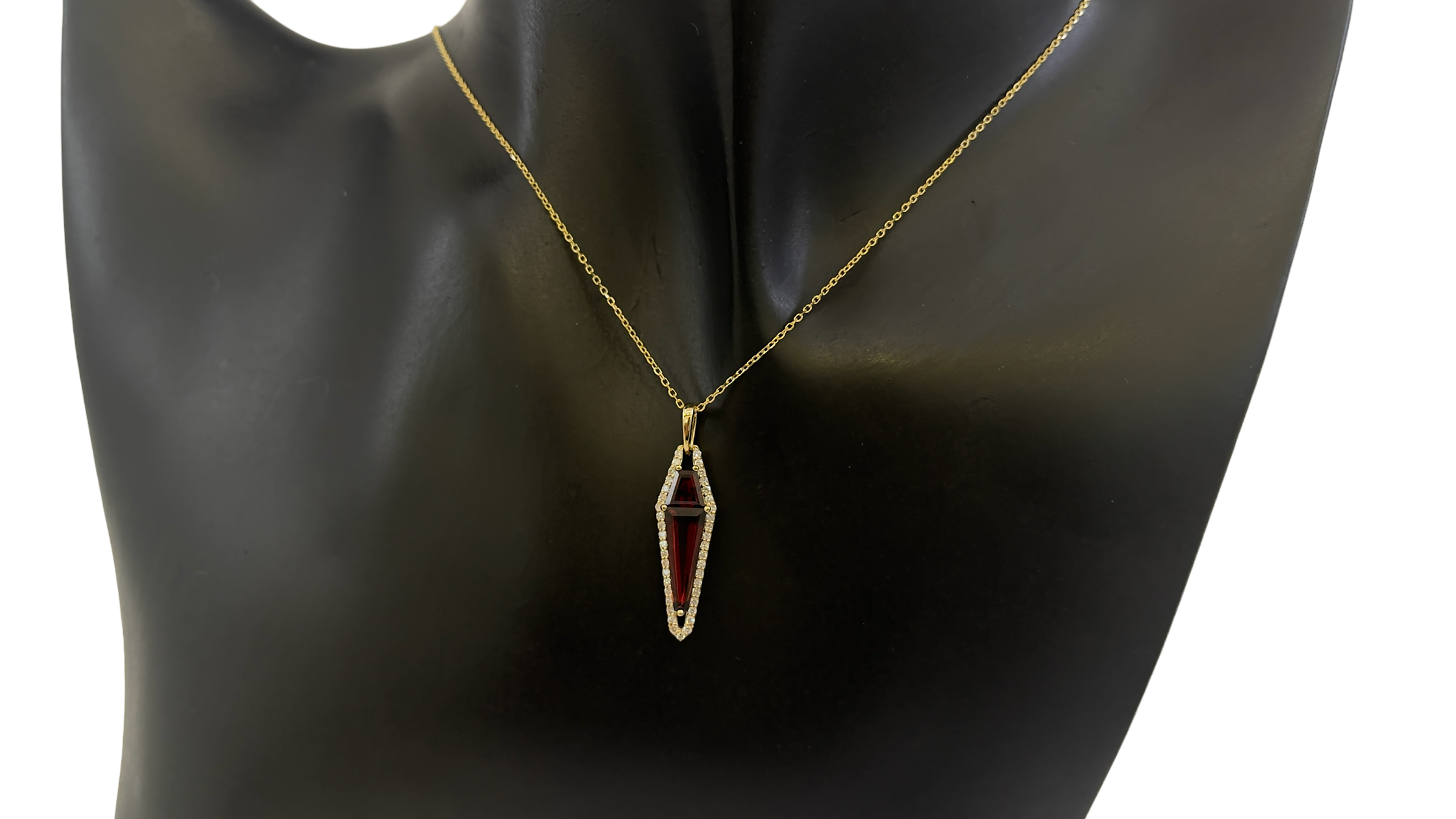 14K Yellow Gold 1.85cttw Garnet and 0.21cttw Diamond Necklace - 18 Inches