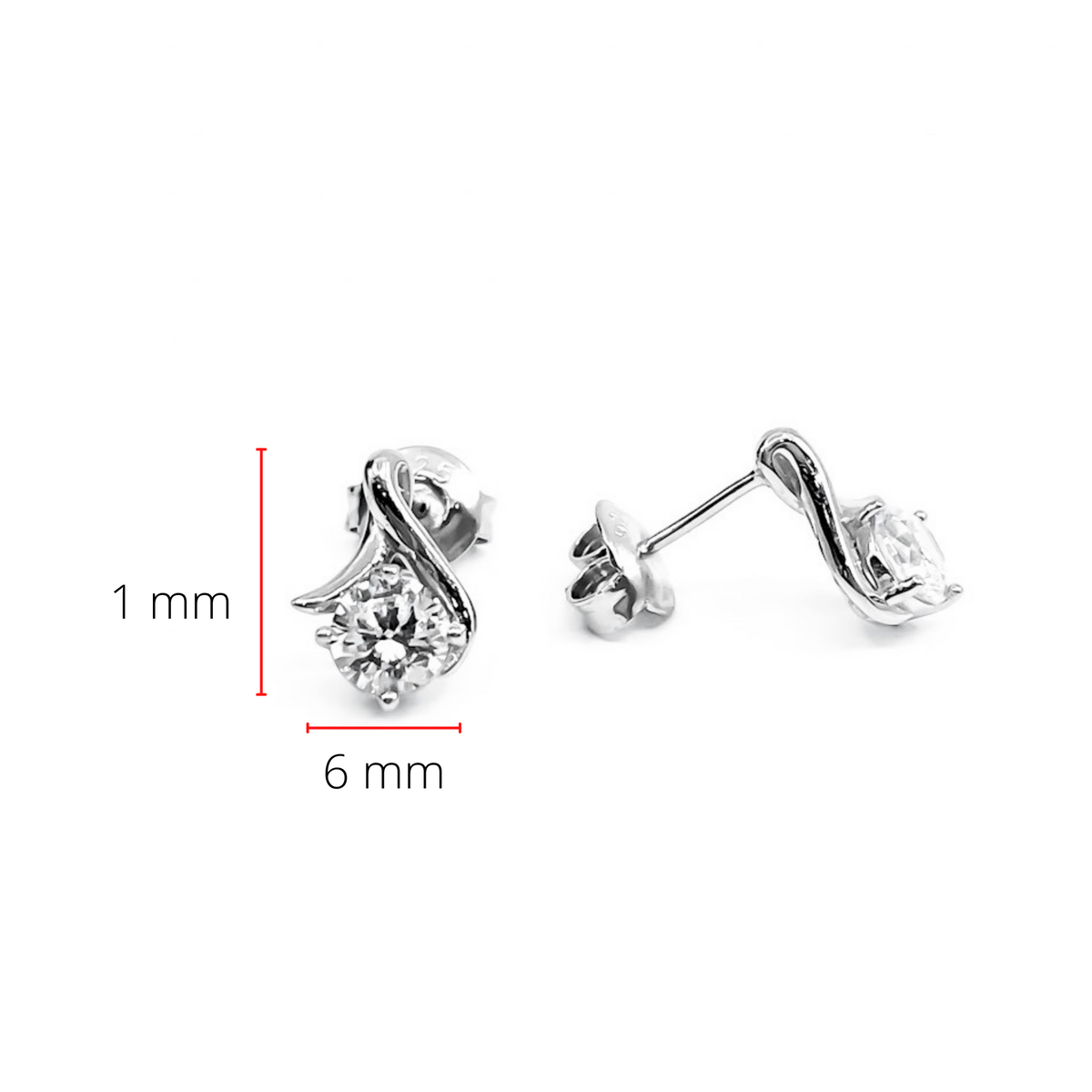 Pendientes de plata de ley 925 con circonita cúbica de 5 mm, 12 mm x 8 mm