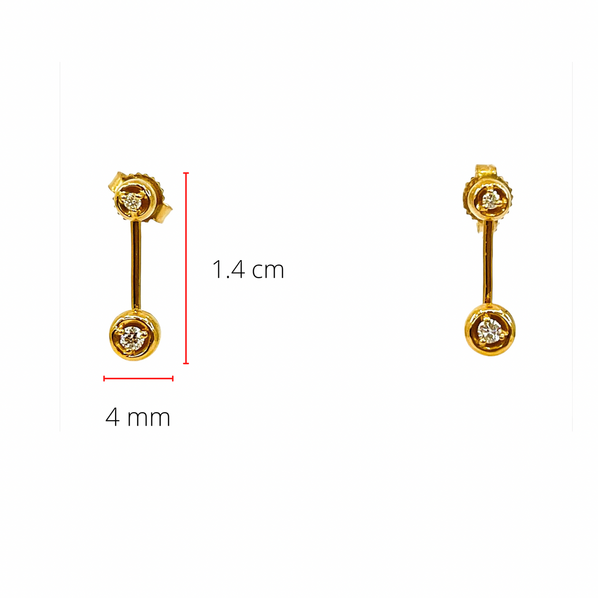 Aretes oscilantes de diamantes de 0,09 quilates en oro amarillo de 14 quilates con parte posterior de mariposa - 4 mm x 14 mm