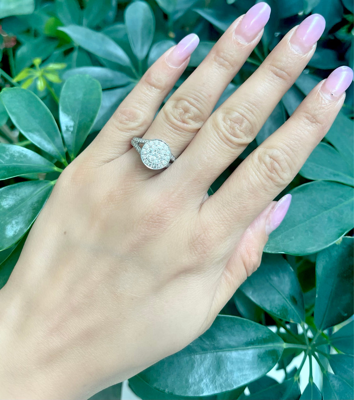 Anillo de compromiso con halo de diamantes de 1,00 quilates en oro blanco de 14 quilates, tamaño 6,5