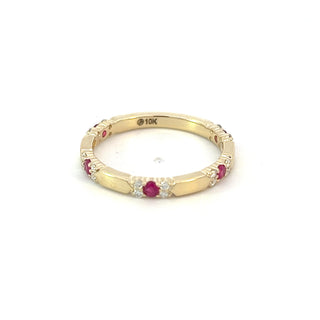 Anillo/banda de oro amarillo de 10 quilates con rubí auténtico y diamante de 0,13 quilates, tamaño 6,5