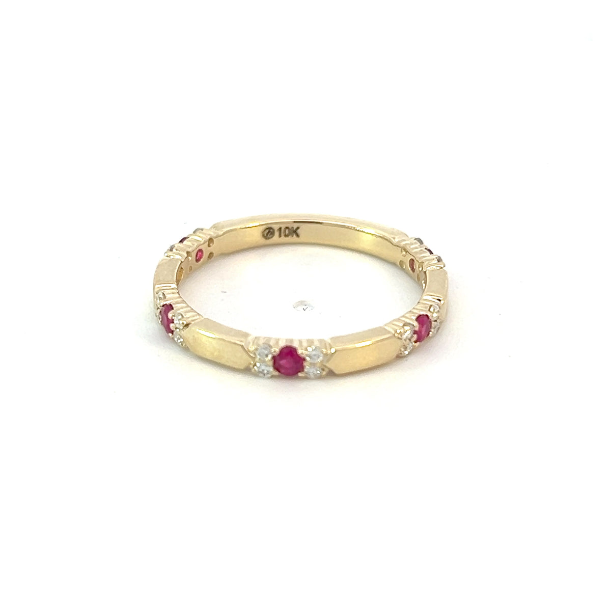 10K Yellow Gold Genuine Ruby &amp; 0.13cttw Diamond Ring / Band, size 6.5
