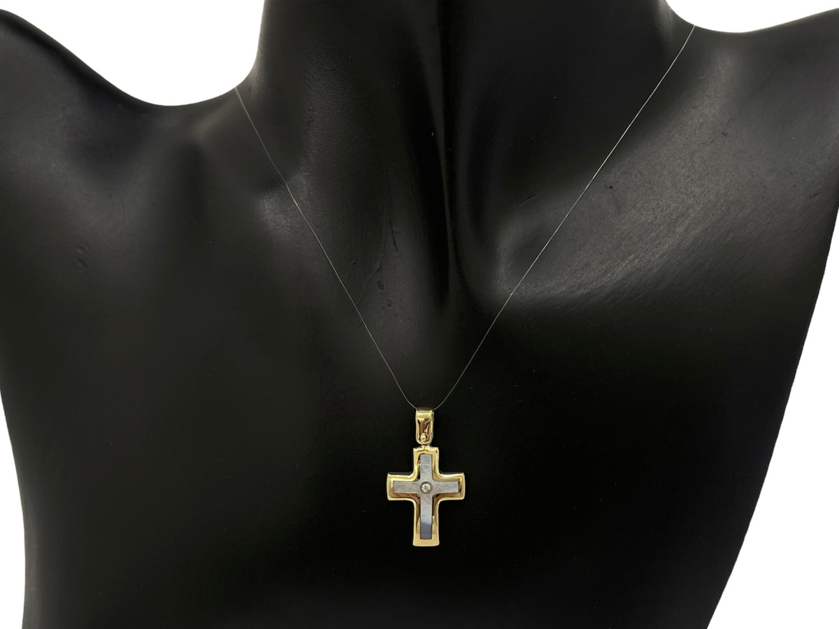 10K Yellow Gold Mother of Pearl and Cubic Zirconia Cross Charm