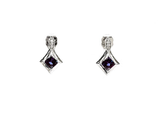 10K White Gold Created Alexandrite and 0.026cttw Diamond Earrings