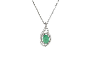 Collar de plata con esmeralda ovalada de 0,75 quilates y diamante de 0,03 quilates, 18"