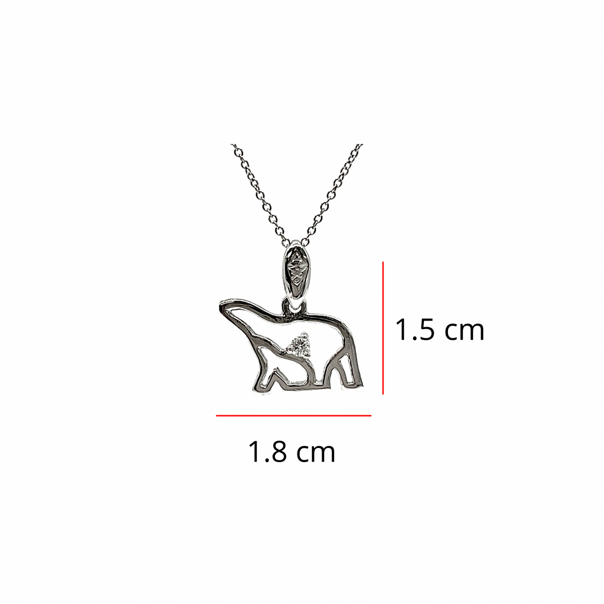 14K White Gold 0.03cttw Diamond Mother Bear and Cub with Rolo Chain (Spring Clasp) - 18 Inches