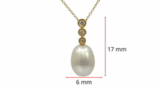 Collar de diamantes y perlas de agua dulce de oro amarillo de 10 quilates, 18 "