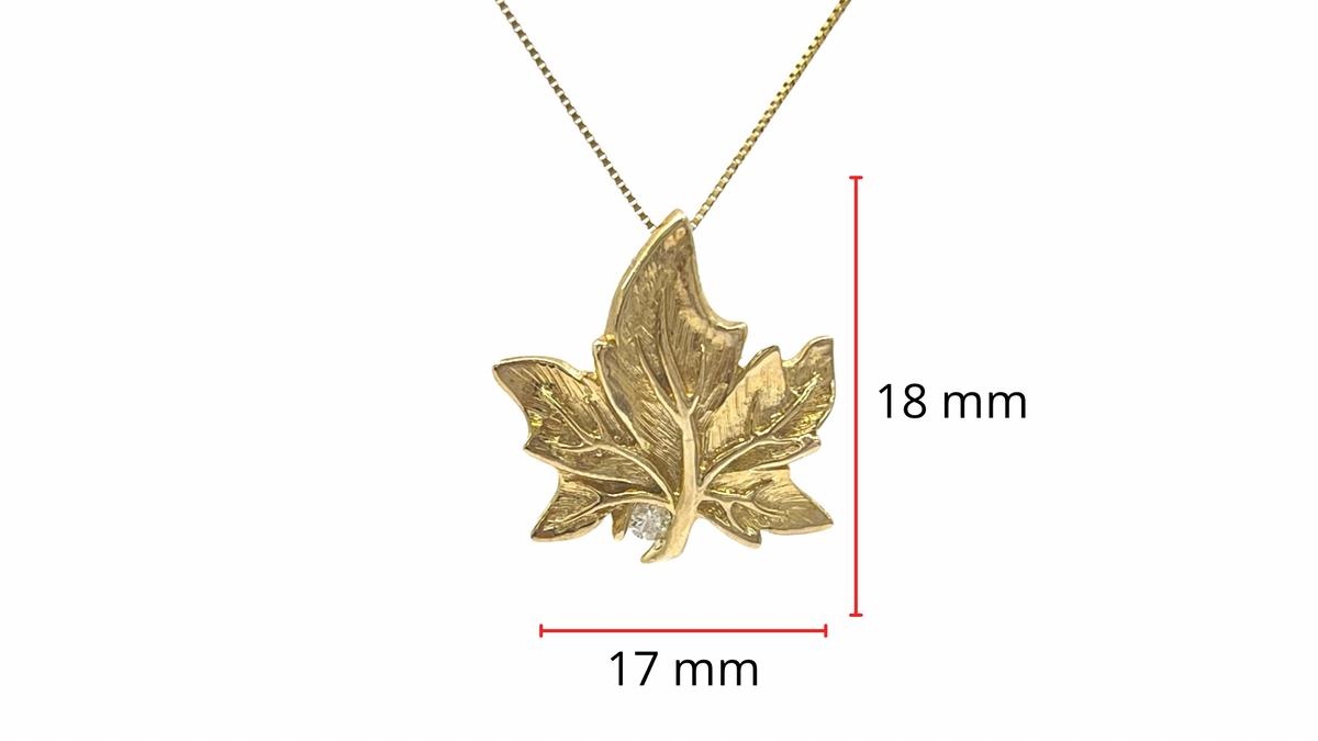 10K Yellow Gold 0.043cttw Canadian Diamond Maple Leaf Pendant, 18&quot;