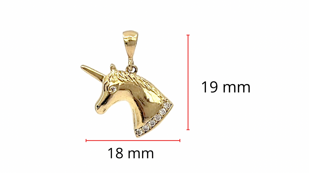 10K Yellow Gold Unicorn Cubic Zirconia Charm - 19mm x 15mm