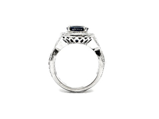 Anillo de oro blanco de 14 quilates con zafiro auténtico de 3,16 quilates y diamante de 1,15 quilates, talla 6