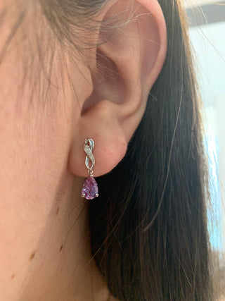 Created Alexandrite and Diamond Earrings