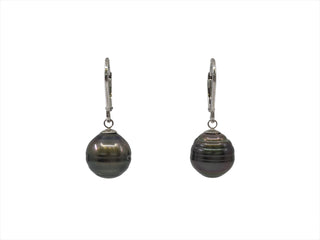 Pendientes colgantes de perlas de Tahití de plata de ley con cierre de palanca