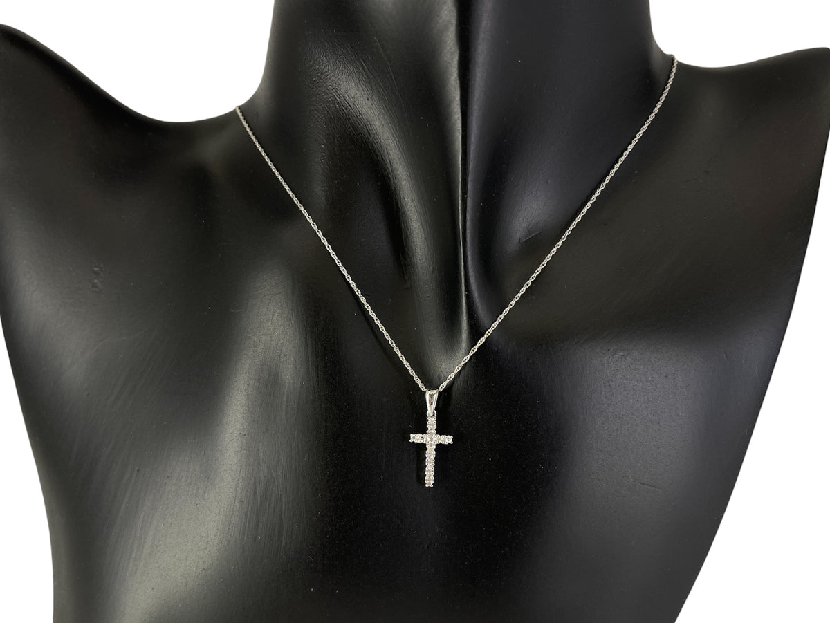 10K White Gold 0.09cttw Diamond Cross Necklace (8mm x 13mm) - 18 Inches