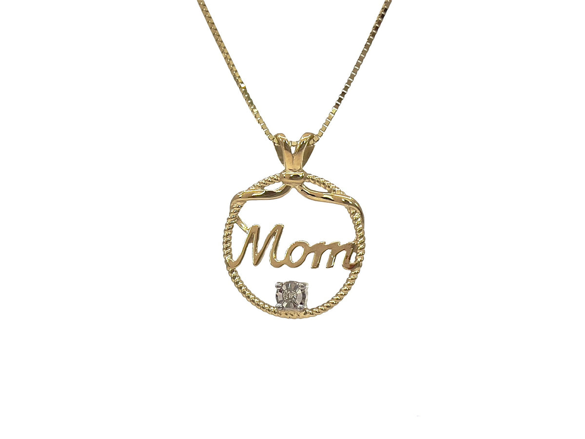 10K Yellow Gold 0.02cttw Diamond MOM Necklace - 18&quot;