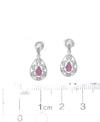 10K White Gold 0.55cttw Genuine Ruby and 0.11cttw Diamond Earrings