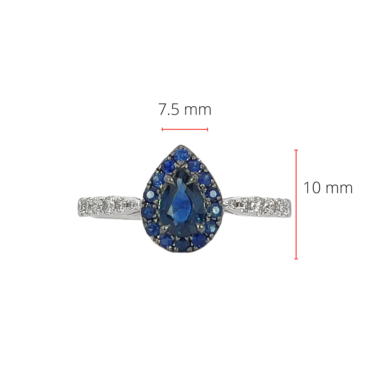 10K White Gold 0.58cttw Sapphire and 0.18cttw Diamond Halo Ring - Size 7