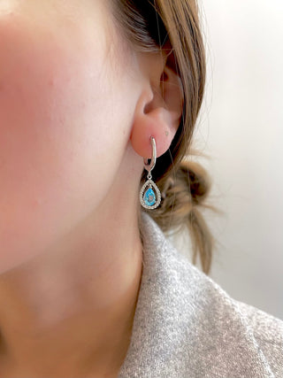 10K White Gold Genuine Blue Topaz & Diamond Earrings