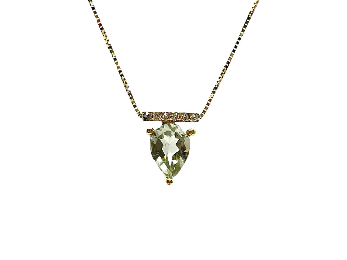Collar de oro amarillo de 10 quilates con amatista verde (prasiolita) de 1,00 quilates y diamantes de 0,042 quilates, 18&quot;