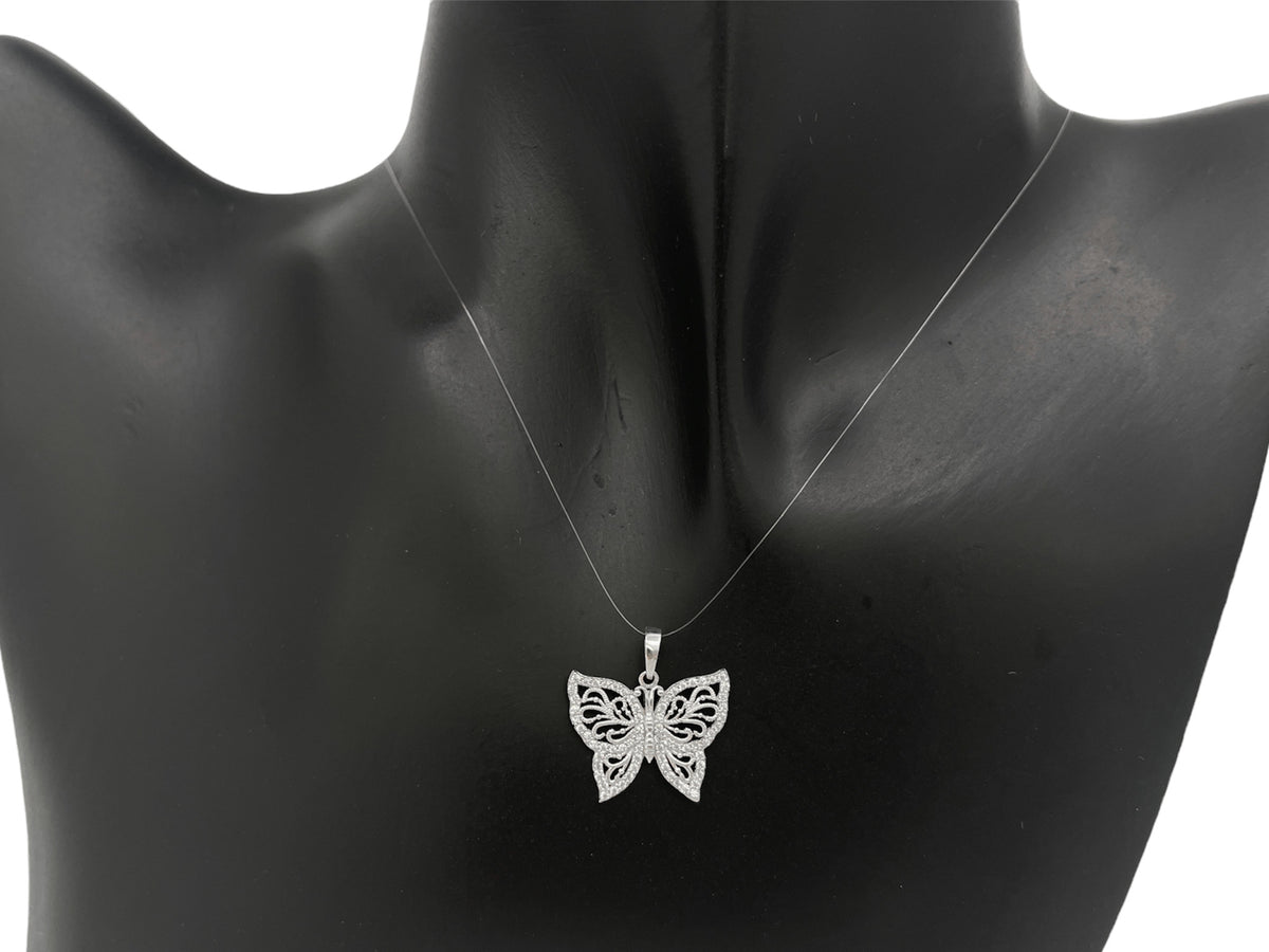 Dije de circonita cúbica de mariposa de oro blanco de 10 quilates - 19 mm x 19 mm