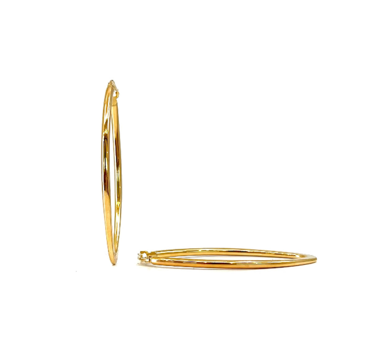 10K Yellow Gold Pointed Oval Design Hoops - 43mm x 23mm