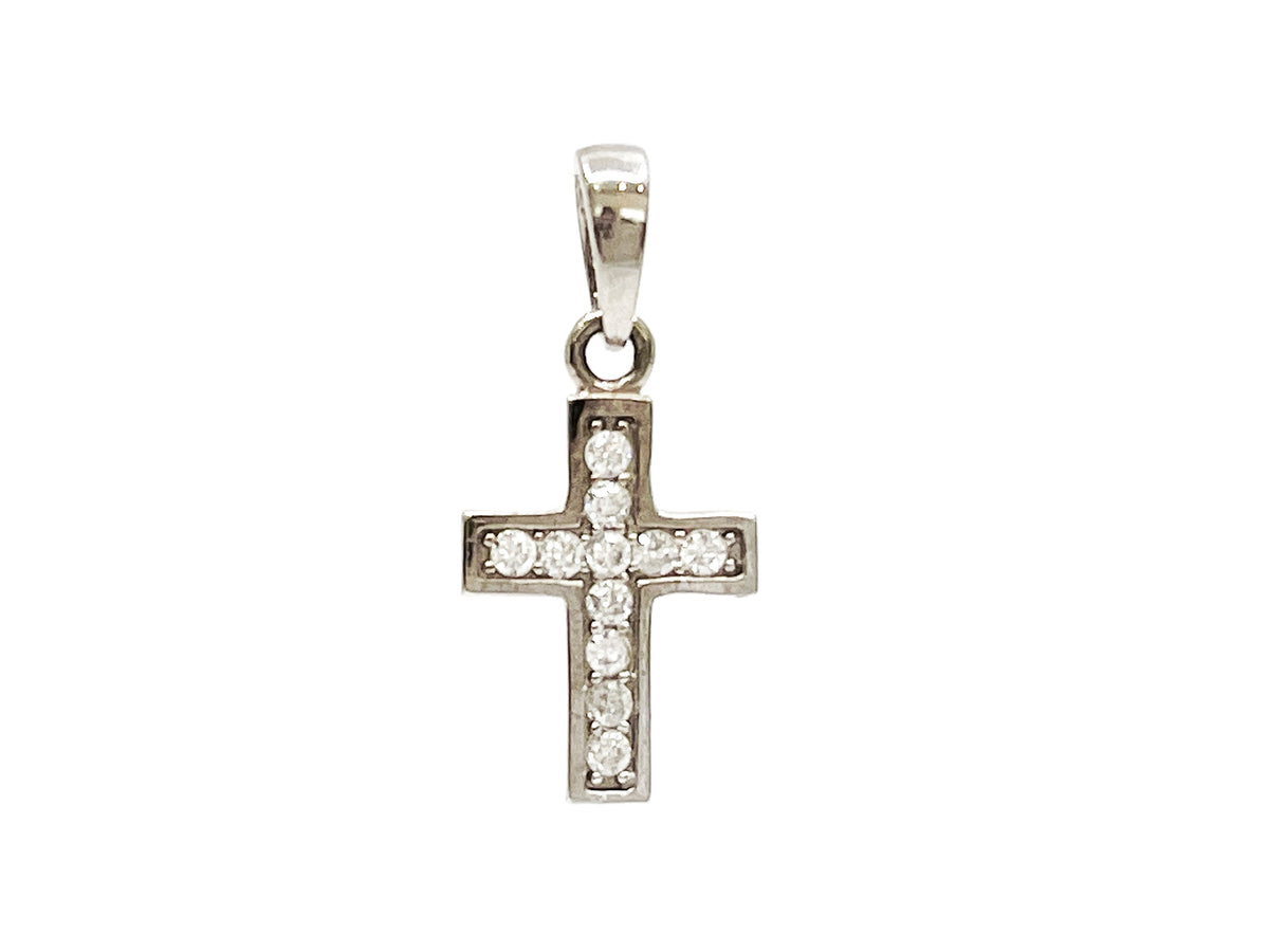 10K White Gold Cross with Cubic Zirconia Charm