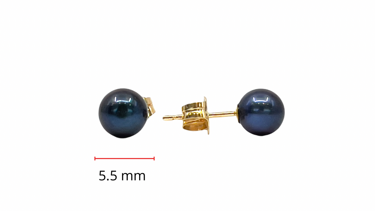 14K Yellow Gold 5.5 - 6mm Cultured Black Pearl Earrings with Butterfly Backs