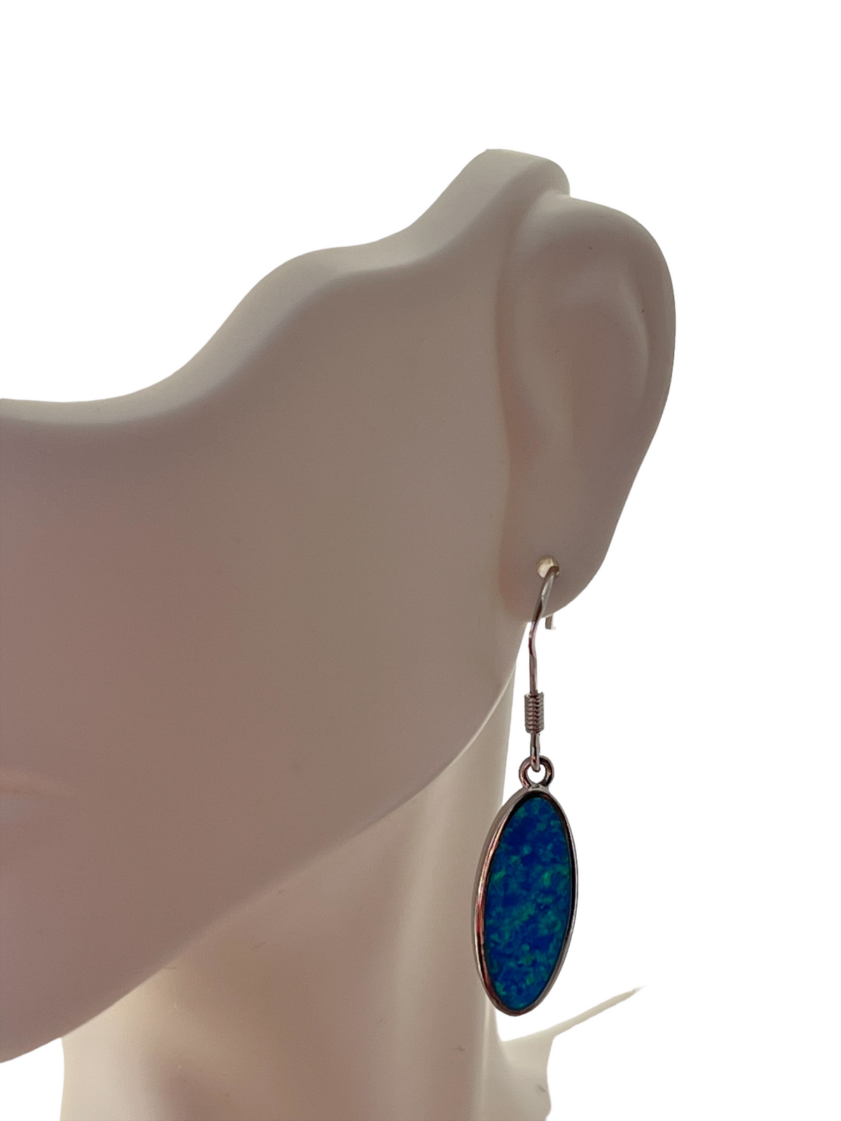 925 Sterling Silver Rhodium Plated Created Opal Dangle Earrings With Fish Hook Backing