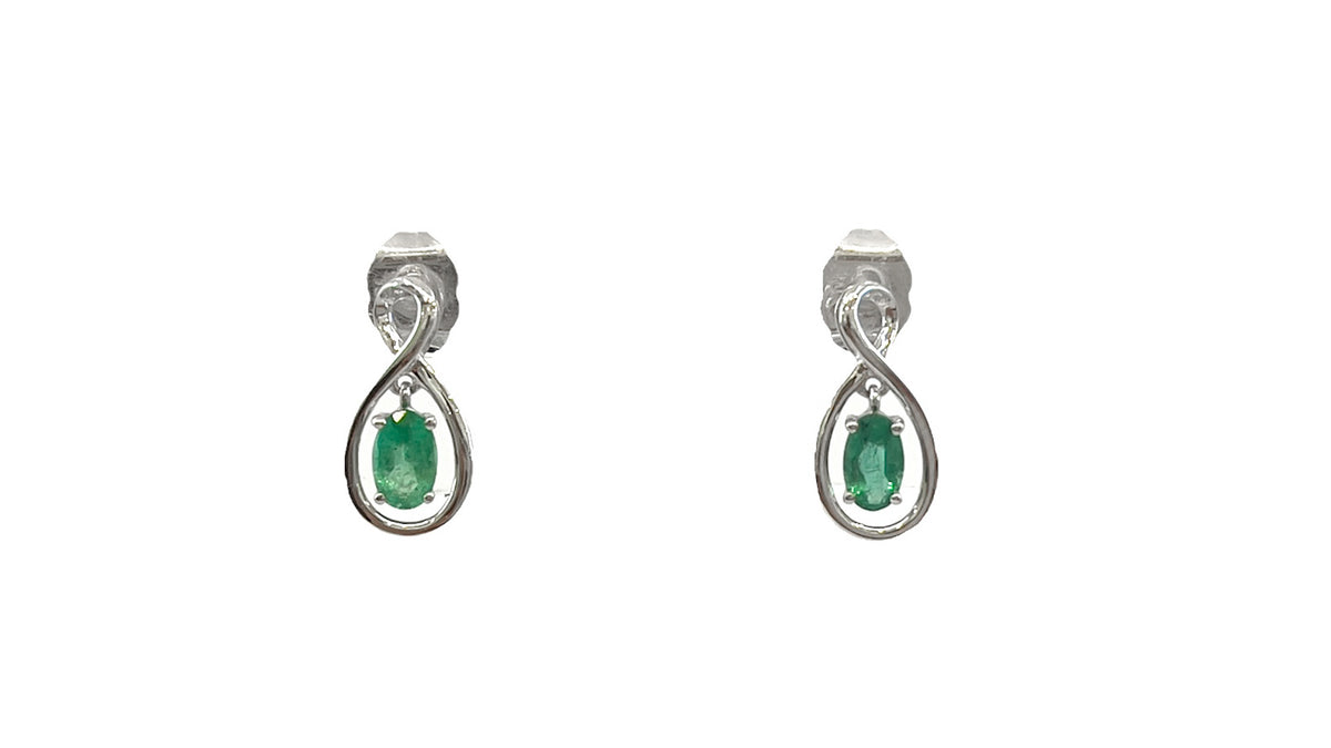 10K White Gold 0.40cttw Oval Cut Emerald Earrings