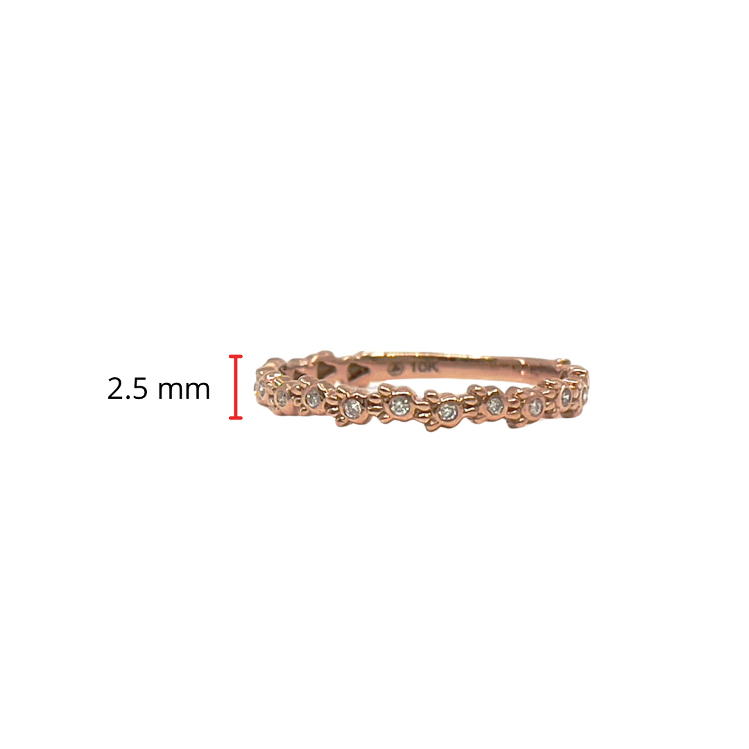 Anillo con estampado de pata de diamante de 0,065 quilates en oro rosa de 10 quilates, talla 6,5