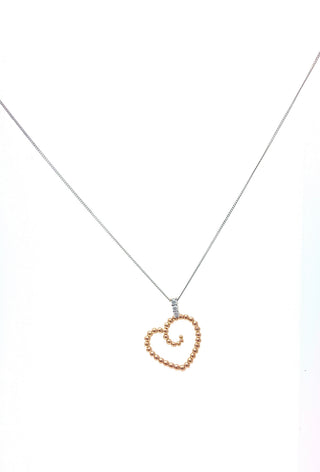 10K White & Rose Gold 0.04cttw Diamond Heart Pendant, 18"