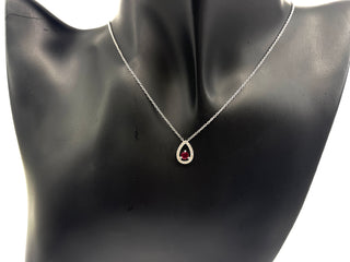Collar de oro blanco de 14 quilates con rubí auténtico de 0,23 quilates y diamantes de 0,13 quilates, 16 pulgadas