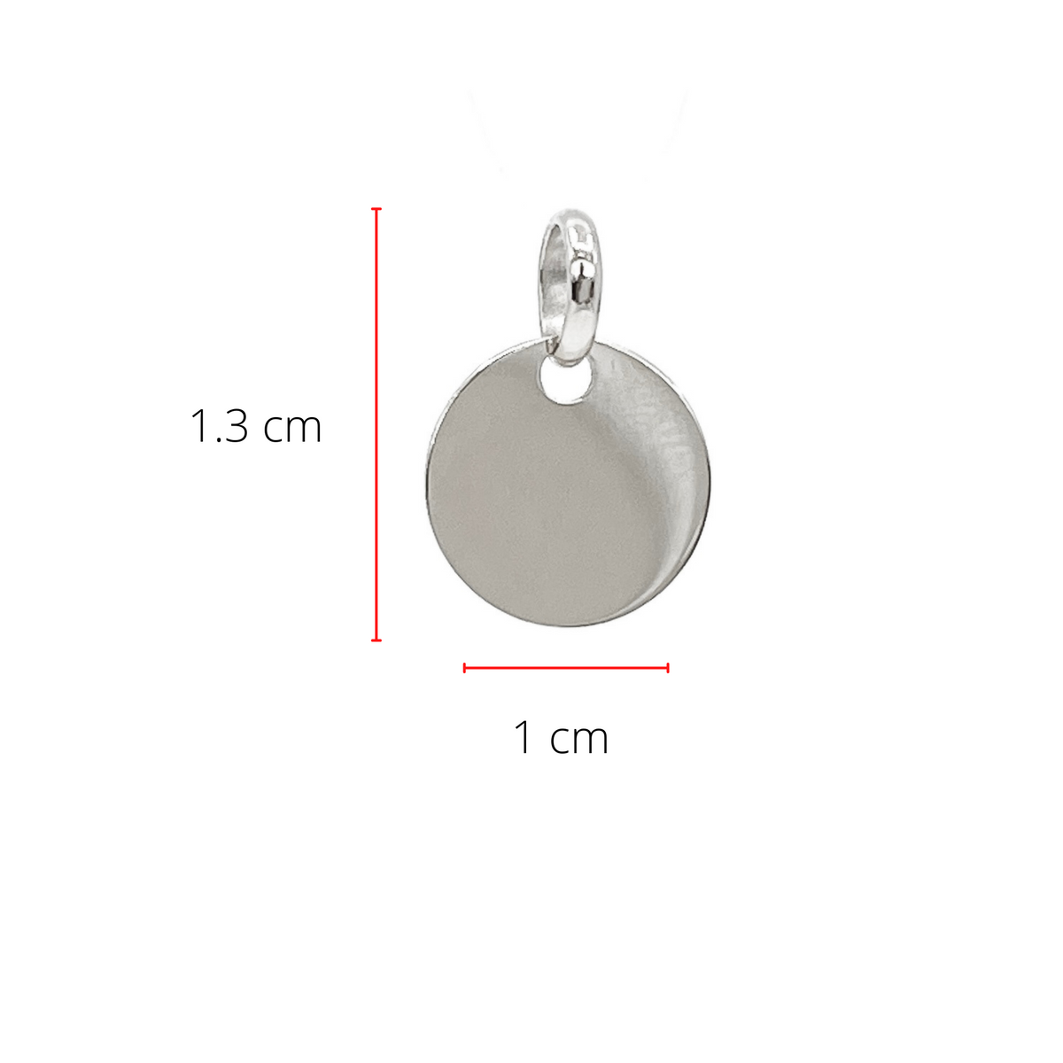 Dije de oro blanco de 10 quilates con forma de disco redondo de 13 mm