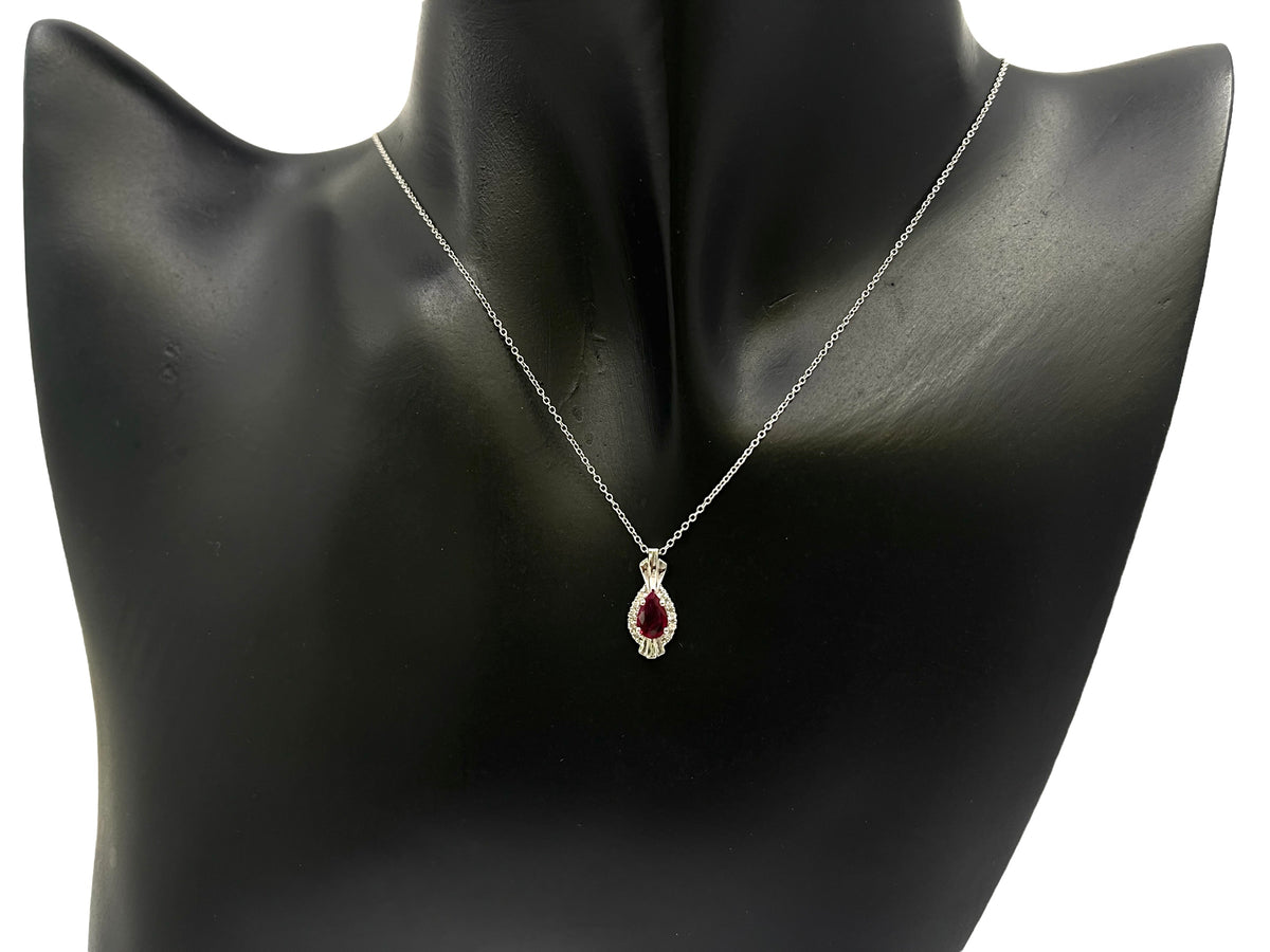 10K White Gold Ruby and Diamond Pendant, 18&quot;