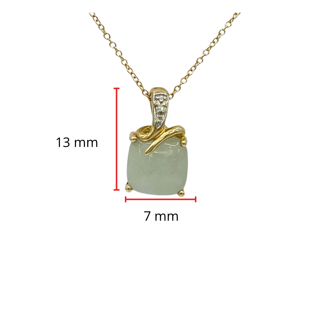 10K Yellow Gold Jade and Diamond Pendant, 18&quot;
