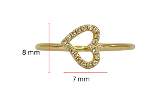 Anillo con forma de corazón de diamantes de 0,08 quilates en oro amarillo de 14 quilates, tamaño 6,5
