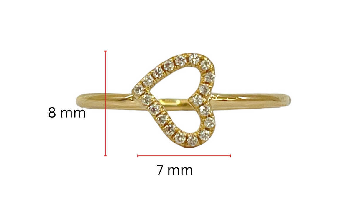 Anillo con forma de corazón de diamantes de 0,08 quilates en oro amarillo de 14 quilates, tamaño 6,5