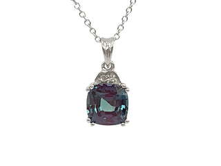 10K White Gold 1.00cttw Created Alexandrite & 0.01cttw Diamond Pendant, 18"