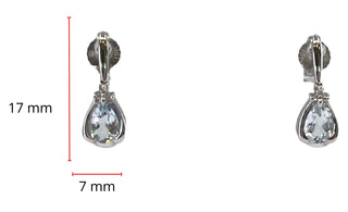 10K White Gold 0.70cttw Genuine Aquamarine Pear Cut & 0.03cttw Diamond Stud / Dangle / Drop Earrings