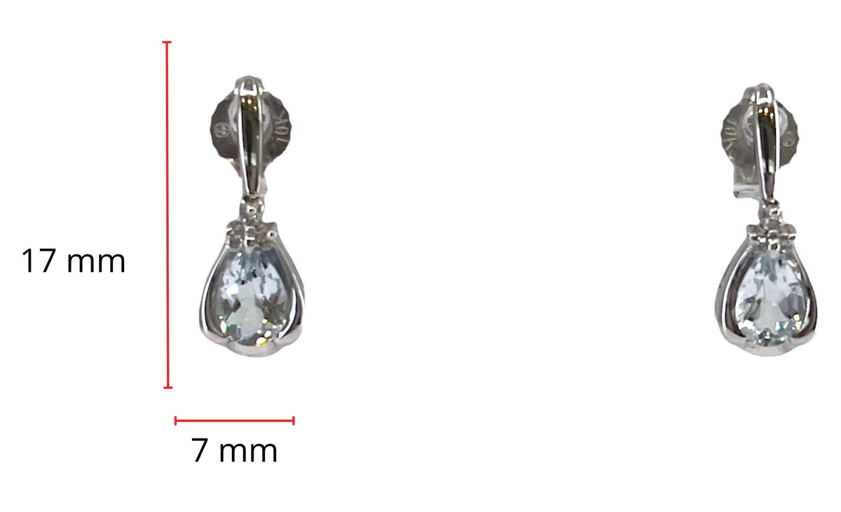 10K White Gold 0.70cttw Genuine Aquamarine Pear Cut &amp; 0.03cttw Diamond Stud / Dangle / Drop Earrings