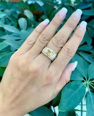 Anillo de citrino de 1,40 quilates chapado en plata y oro amarillo de 18 quilates, talla 7