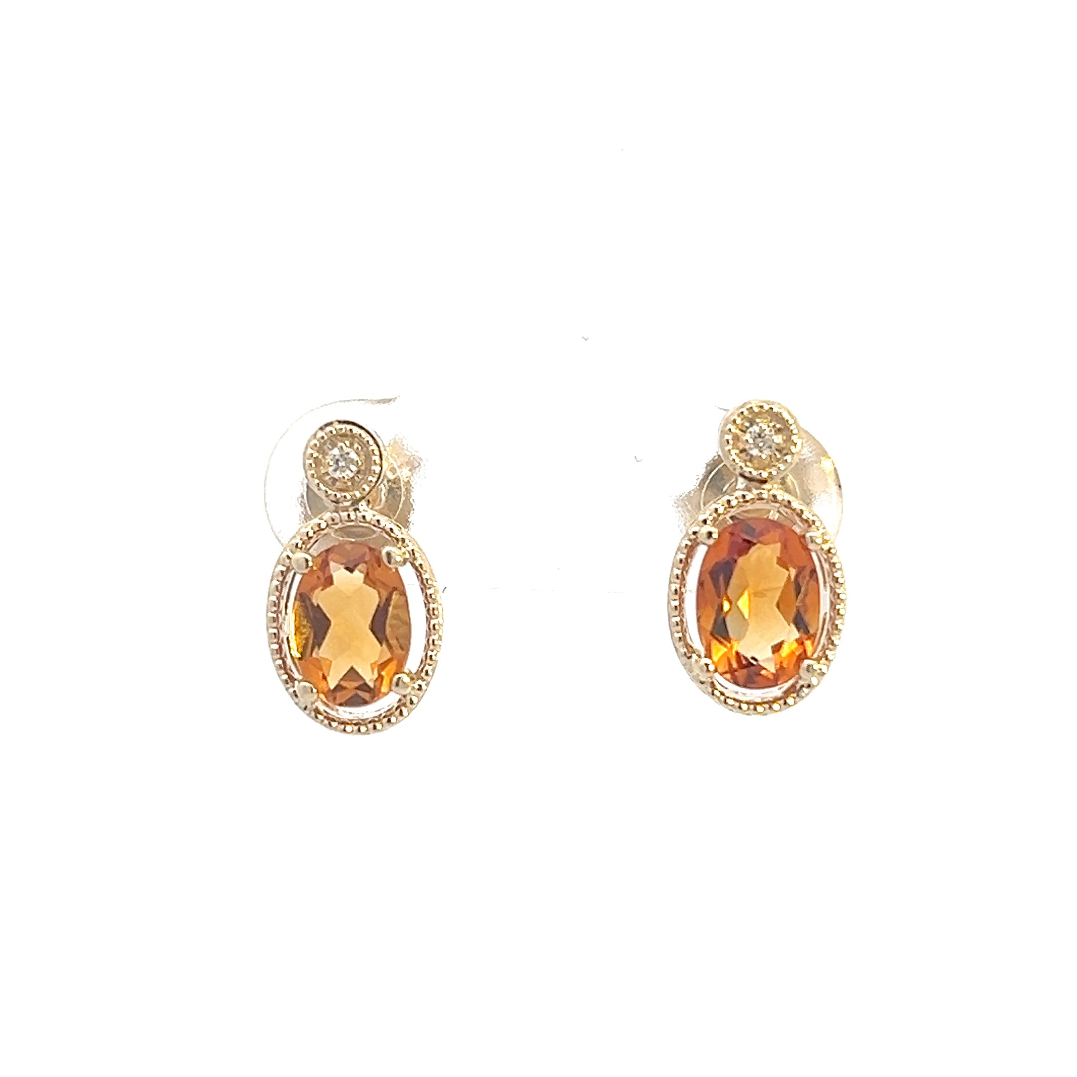 10K Yellow Gold 7x5mm Citrine and 0.02cttw Diamond Earrings
