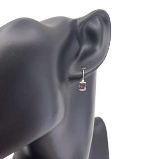 10K White Gold 5mm Cushion Cut Created Alexandrite and 0.01cttw Diamond Earrings