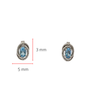 Pendientes de plata de ley 925 con topacio azul de 5 x 3 mm y diamantes de 0,036 quilates con parte posterior de mariposa - 6 mm x 9 mm