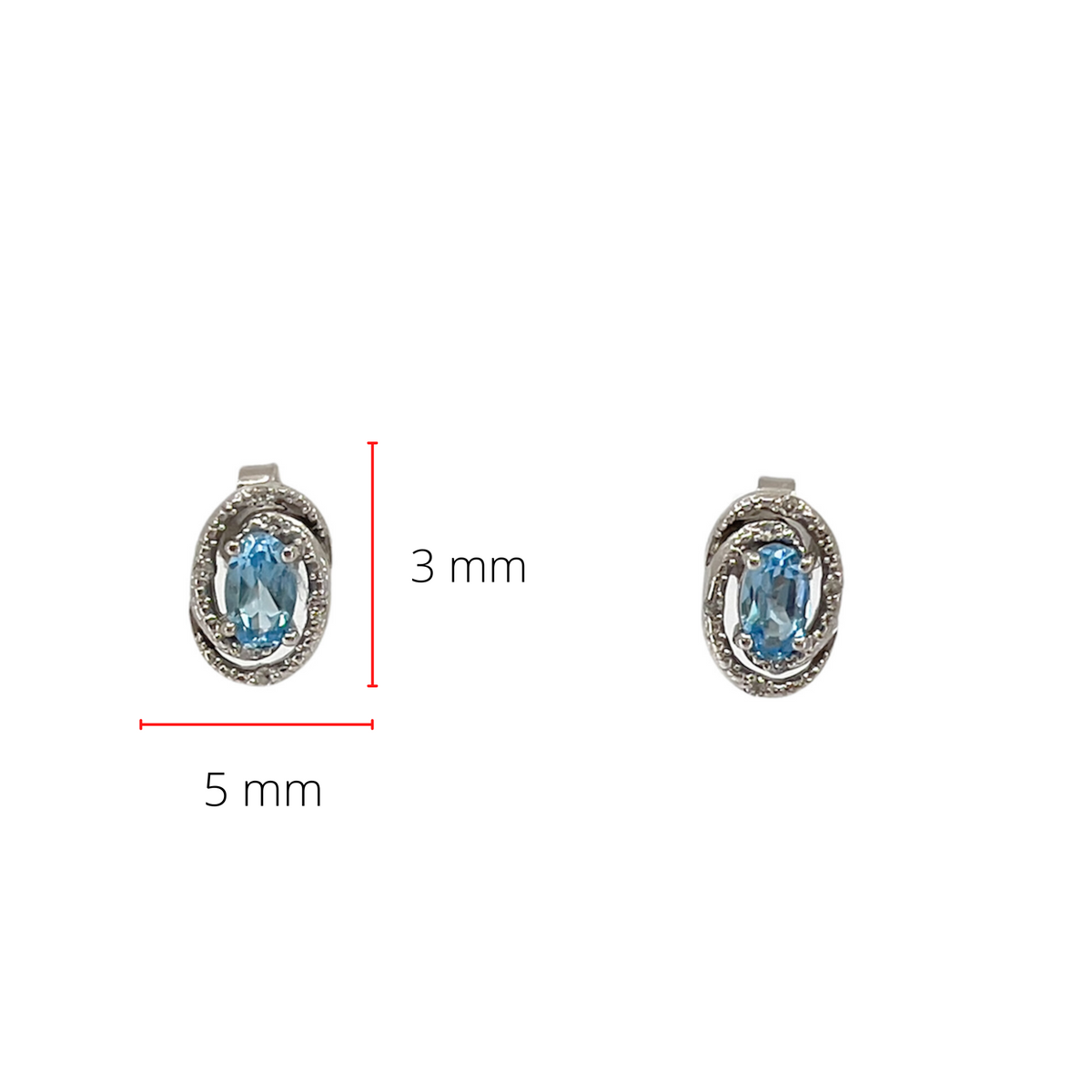 925 Sterling Silver 5 x 3mm Blue Topaz and 0.036cttw Diamond Stud Earrings with Butterfly Backs - 6mm x 9mm
