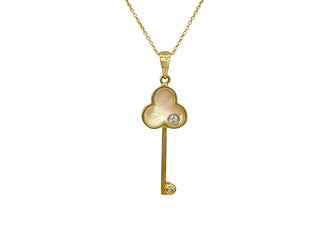 Colgante de nácar de oro amarillo de 10 quilates y diamante de 0,02 quilates, 18"