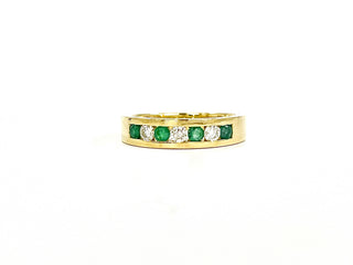 10K Yellow Gold 0.25cttw Genuine Emerald & 0.18cttw Diamond Channel Set Ring / Band