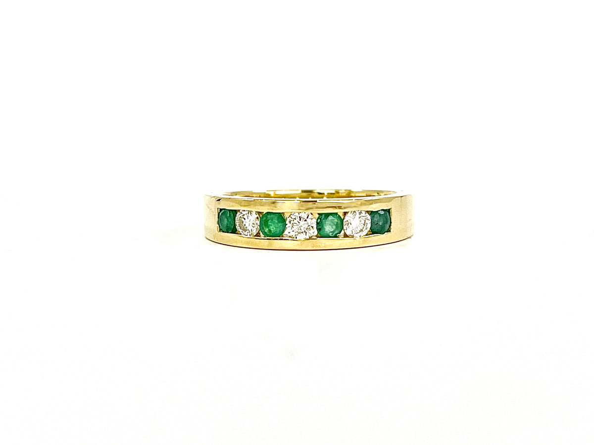 10K Yellow Gold 0.25cttw Genuine Emerald &amp; 0.18cttw Diamond Channel Set Ring / Band, size 6.5