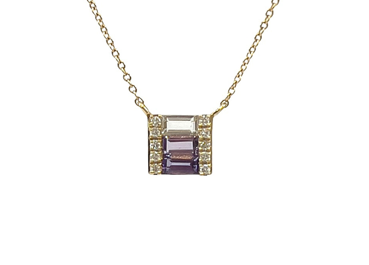 14K Yellow Gold 0.18cttw Amethyst and 0.05cttw Diamond Necklace - 18 Inches