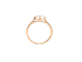 Anillo de oro rosa de 10 quilates, cuarzo rosa auténtico de 7 x 5 mm y diamante de 0,11 quilates, tamaño 6,5